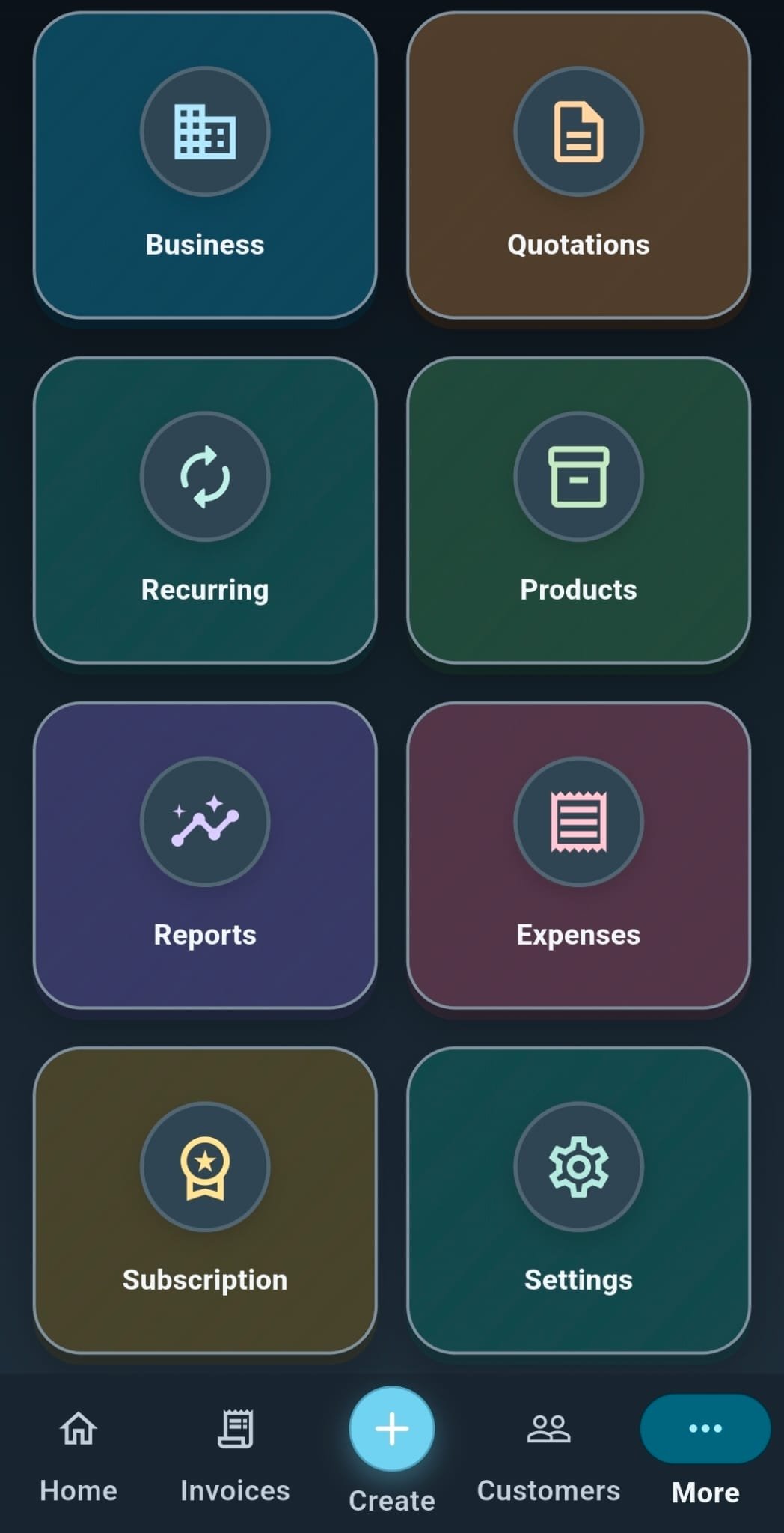 Invoice Studio features menu