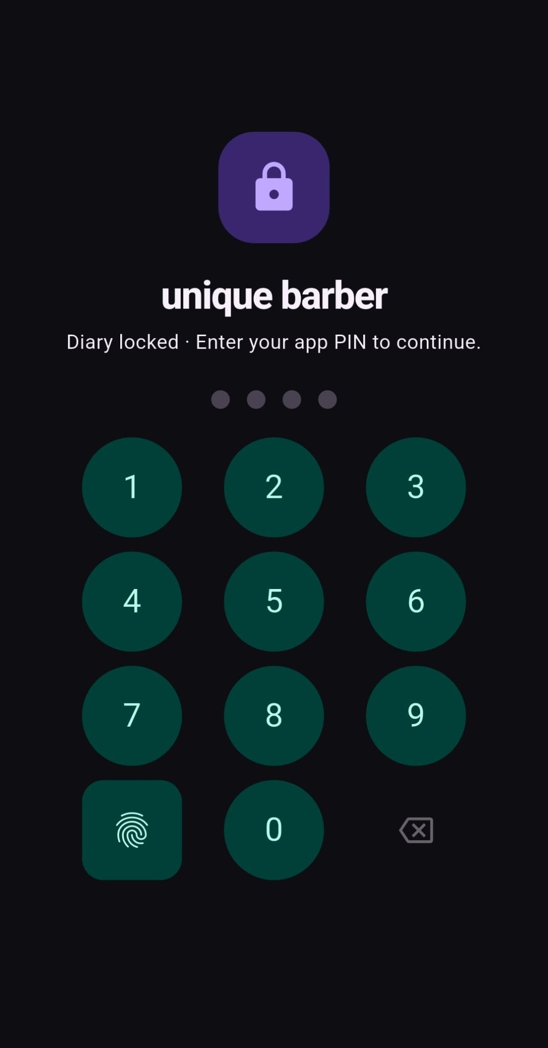 Appointment booking app PIN lock screen