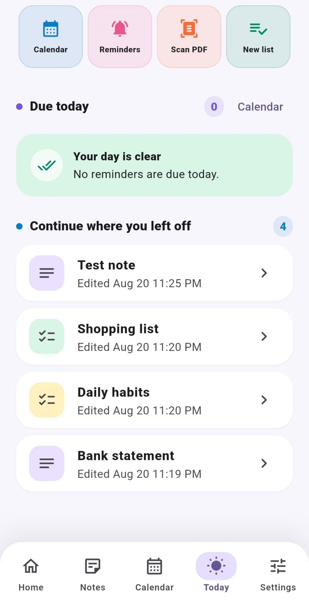 Luma Notes recent notes and checklists
