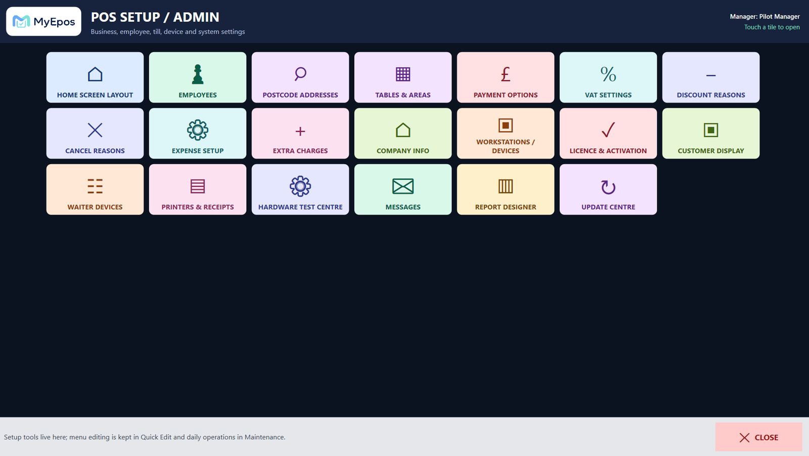 MyEpos POS setup and admin