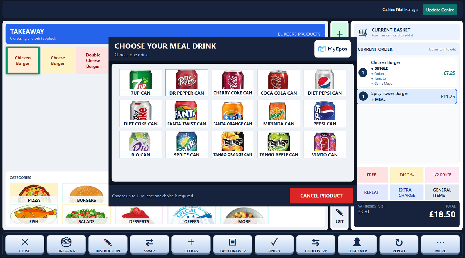 MyEpos meal deal drink selection