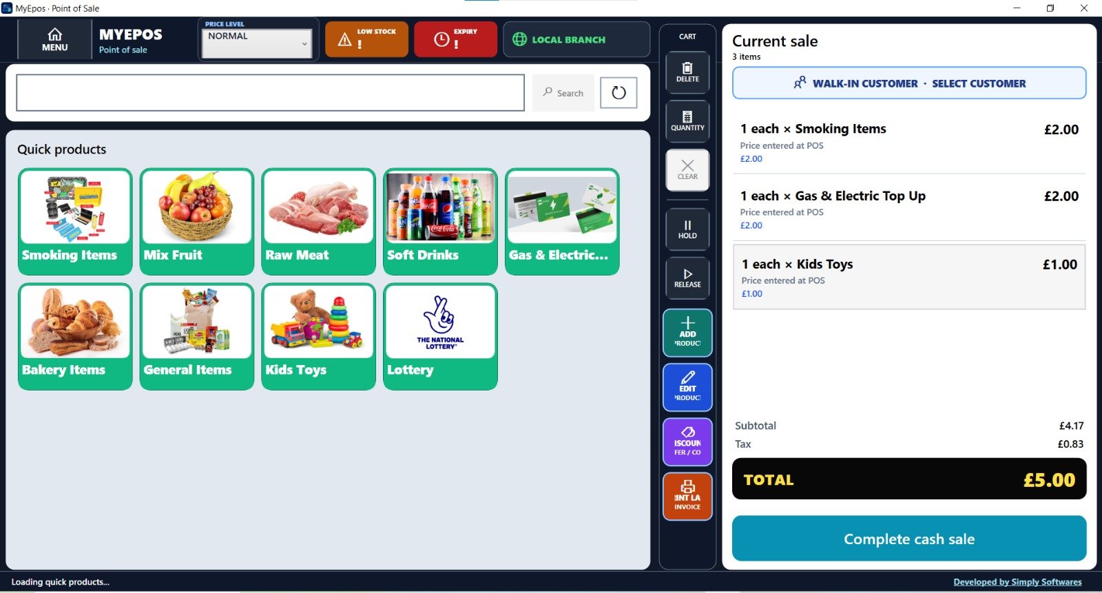 Retail POS sales screen